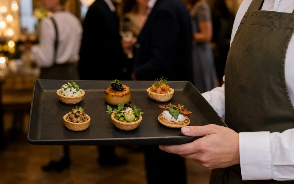 A tray of small bites ready for cocktail hour
